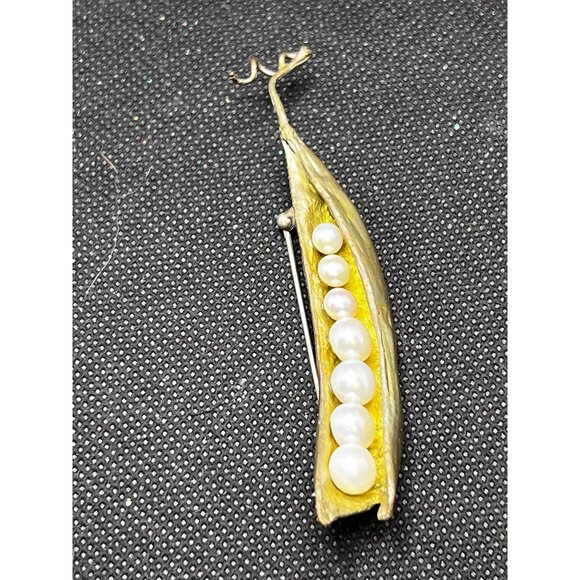 Michael Michaud Silver Seasons peapod brooch bronze freshwater pearl pin 3" - Picture 11 of 12